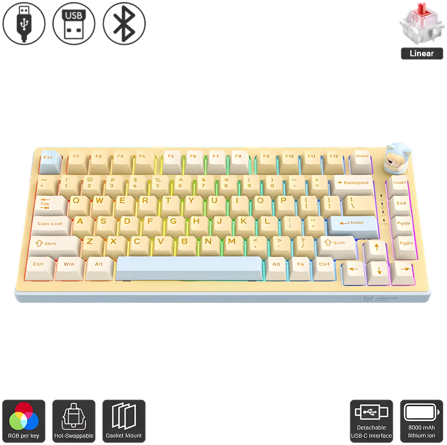 ONIKUMA MT707 Tri-Mode RGB Gaming Mechanical Keyboard - Yellow – image 3
