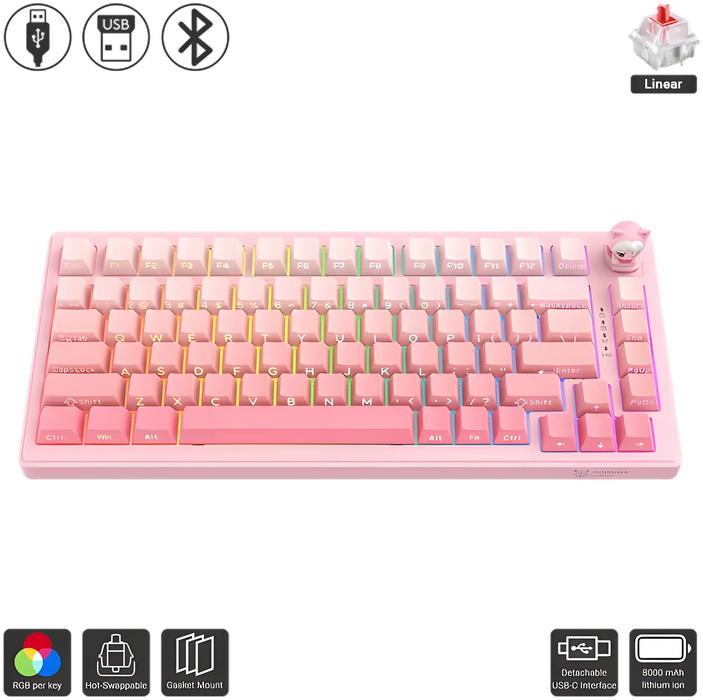 ONIKUMA MT707 Tri-Mode RGB Gaming Mechanical Keyboard - Pink  for sale in Egypt from Games2Egypt