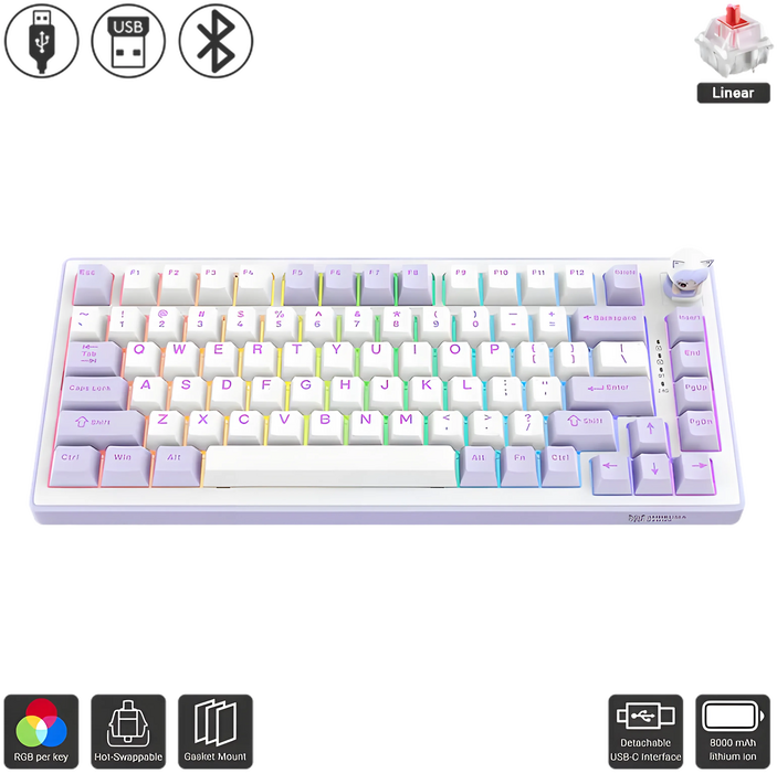 ONIKUMA MT707 Tri-Mode RGB Gaming Mechanical Keyboard - Purple  for sale in Egypt from Games2Egypt