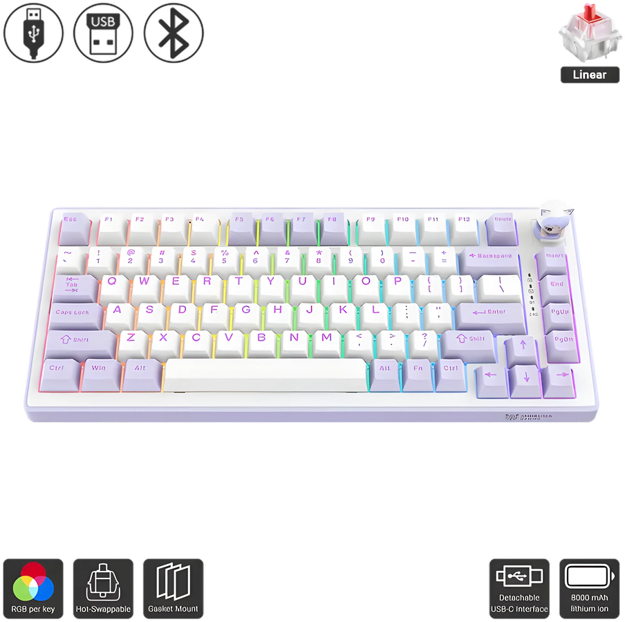 ONIKUMA MT707 Tri-Mode RGB Gaming Mechanical Keyboard - Purple – image 3