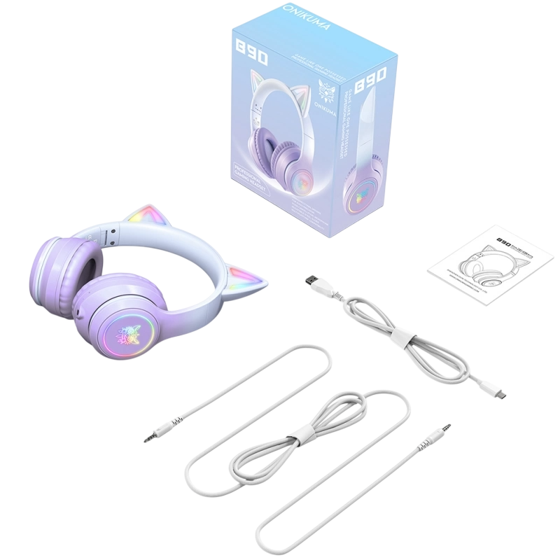 ONIKUMA B90 Cat Ear RGB Wireless Gaming Headset - Purple  – image 4