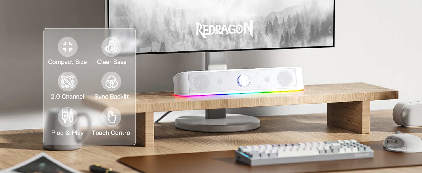Redragon GS560 ADIEMUS RGB PC Soundbar - White  for sale in Egypt from Games2Egypt