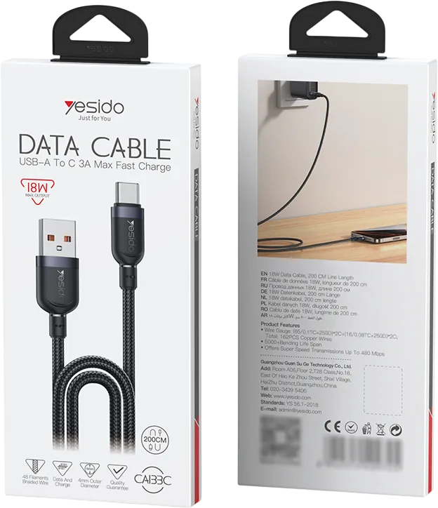 Yesido CA133C USB To Type-C Braided Wire Charging Data Cable - 2M – image 3