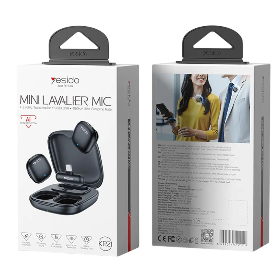 Yesido KR21 USB-C Wireless Lavalier Microphone with AI Noise Cancelling - Black – image 2