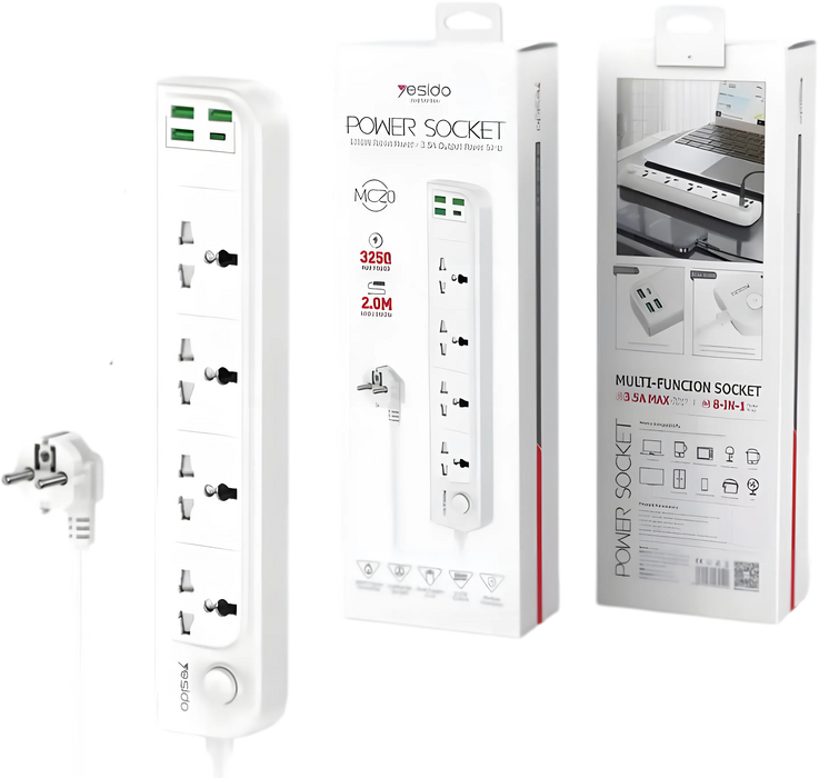 Yesido MC20 High Power Fast Charging Socket - EU Plug - White  for sale in Egypt from Games2Egypt