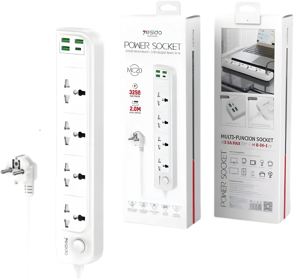 Yesido MC20 High Power Fast Charging Socket - EU Plug - White