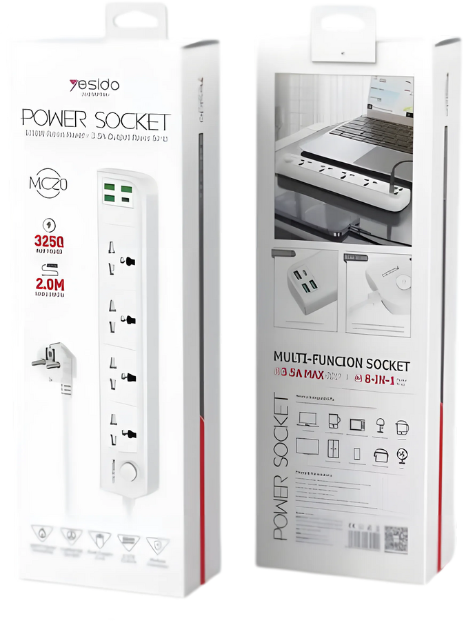 Yesido MC20 High Power Fast Charging Socket - EU Plug - White – image 3