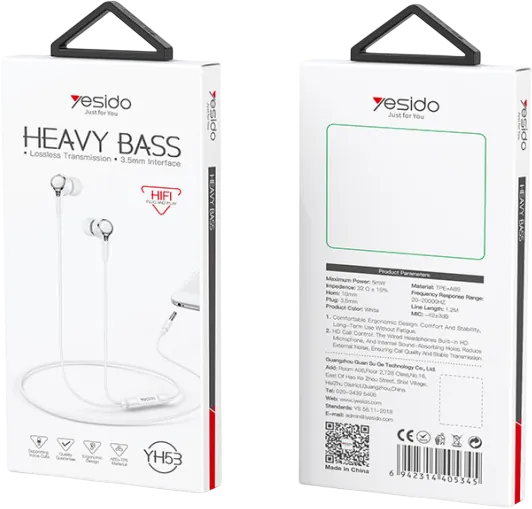 Yesido YH53 Plug Wired Earphone 3.5mm - White  for sale in Egypt from Games2Egypt