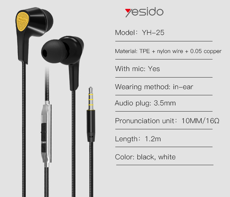 Yesido YH25 3.5mm in-ear Stereo Wired Earphone  for sale in Egypt from Games2Egypt
