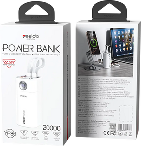 Yesido YP86 20000mAh Power Bank 22.5W Fast Charging with Built-in Cables  for sale in Egypt from Games2Egypt