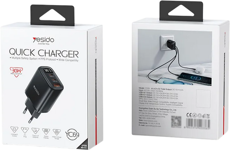 Yesido YC69 PD 30W Fast Charging 2 TC & USB Smart Display EU Plug  for sale in Egypt from Games2Egypt