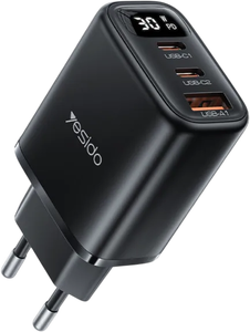 شاحن ييسيدو YC69 PD بقوة 30W مع منفذين USB-C ومنفذ USB-A وشاشة ذكية وقابس أوروبي -  للبيع في مصر من خلال Games2Egypt