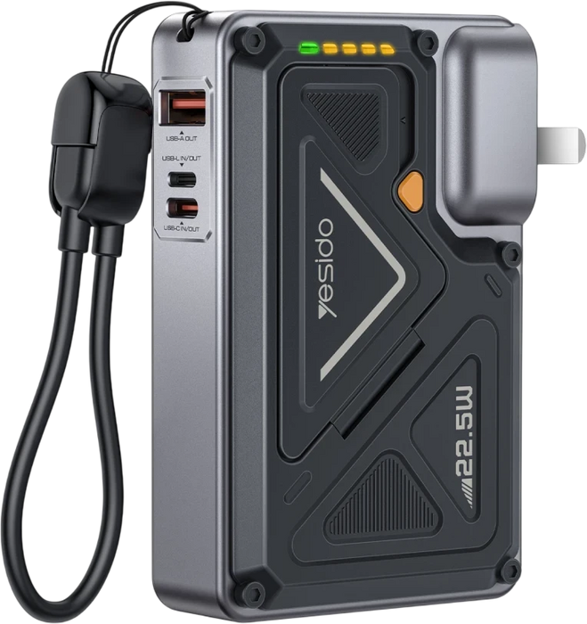 Yesido YP89 10000mAh Wireless Power Bank 22.5W Fast Charging with Built-in Cables & AC Plug  for sale in Egypt from Games2Egypt