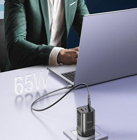 Yesido YC65 PD 65W Three-port Fast Charging 2 TC & USB EU Plug for Laptop  for sale in Egypt from Games2Egypt