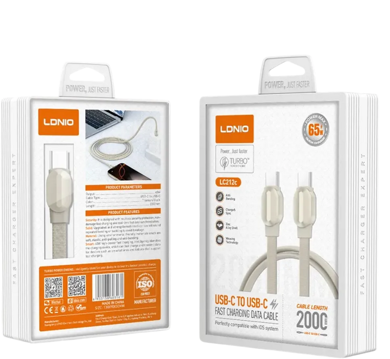 LDNIO LC212C Type-C to Type-C 65W Fast Charging Cable 2M - Gold  for sale in Egypt from Games2Egypt