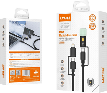 LDNIO LC19 3-in-1 65W Fast Charging Cable with LED Light 1.2M  for sale in Egypt from Games2Egypt