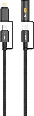 LDNIO LC20 65W Lighting & USB-C to USB-C & Cigarette Lighter 1.2m - Black