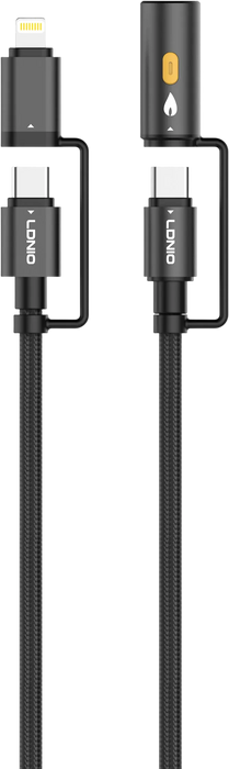 LDNIO LC20 65W Lighting & USB-C to USB-C & Cigarette Lighter 1.2m - Black  for sale in Egypt from Games2Egypt