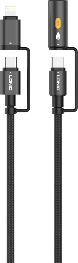 LDNIO LC20 65W Lighting & USB-C to USB-C & Cigarette Lighter 1.2m - Black
