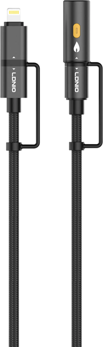 LDNIO LC20 65W Lighting & USB-C to USB-C & Cigarette Lighter 1.2m - Black  for sale in Egypt from Games2Egypt