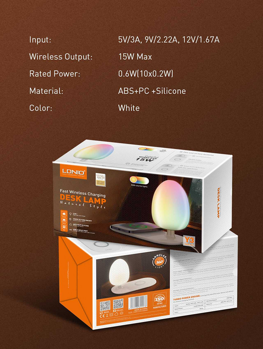 LDNIO Y3 LED Desk Lamp with 15W Fast Wireless Charging - White  for sale in Egypt from Games2Egypt