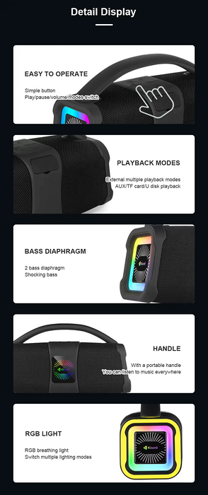 Kisonli K5 Stereo Deep Bass Bluetooth RGB Speaker - Black / Orange  - Open Sealed  for sale in Egypt from Games2Egypt