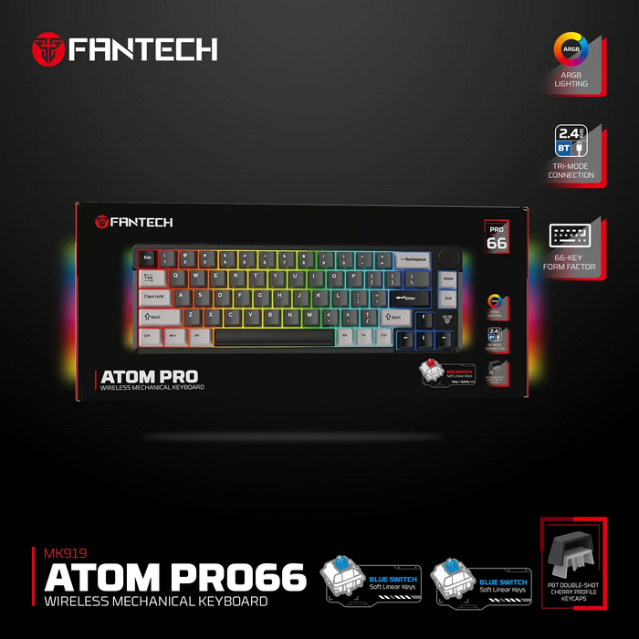 Fantech ATOM PRO-MK919 RGB Wireless Mechanical Gaming Keyboard Red Switch - Black  for sale in Egypt from Games2Egypt