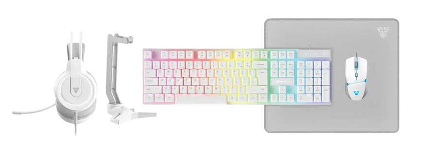 Fantech P51 Combo Power 5×1 Gaming Keyboard+Mouse+Mousepad+Headset+Headset stand - White  for sale in Egypt from Games2Egypt