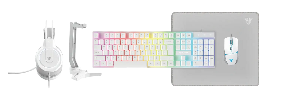 Fantech P51 Combo Power 5×1 Gaming Keyboard+Mouse+Mousepad+Headset+Headset stand - White