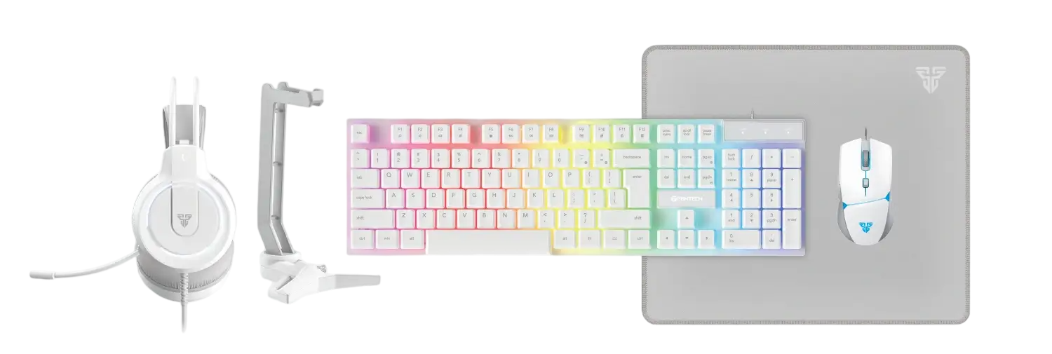 Fantech P51 Combo Power 5×1 Gaming Keyboard+Mouse+Mousepad+Headset+Headset stand - White  for sale in Egypt from Games2Egypt
