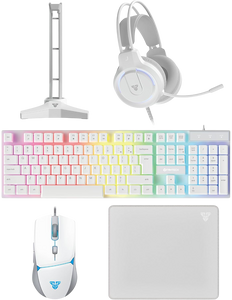 Fantech P51 Combo Power 5×1 Gaming Keyboard+Mouse+Mousepad+Headset+Headset stand - White  for sale in Egypt from Games2Egypt