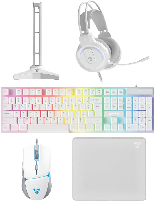 Fantech P51 Combo Power 5×1 Gaming Keyboard+Mouse+Mousepad+Headset+Headset stand - White  for sale in Egypt from Games2Egypt