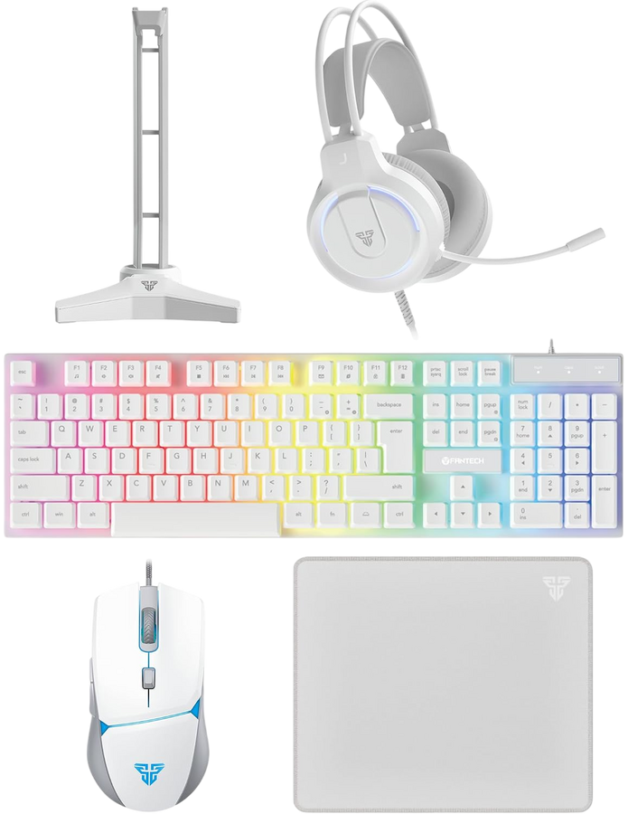 Fantech P51 Combo Power 5×1 Gaming Keyboard+Mouse+Mousepad+Headset+Headset stand - White – image 2