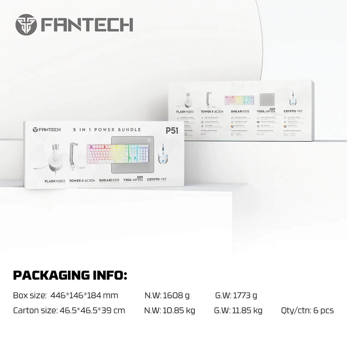 Fantech P51 Combo Power 5×1 Gaming Keyboard+Mouse+Mousepad+Headset+Headset stand - White  for sale in Egypt from Games2Egypt