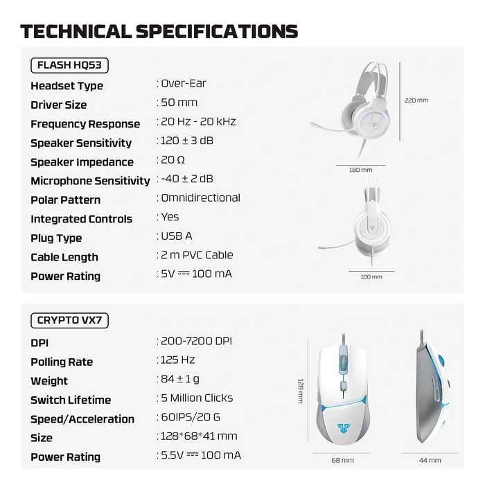 Fantech P51 Combo Power 5×1 Gaming Keyboard+Mouse+Mousepad+Headset+Headset stand - White  for sale in Egypt from Games2Egypt