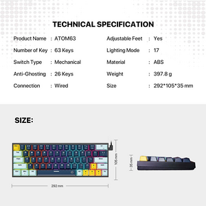 فانتك ATOM63-MK874v2 كيبورد ألعاب ميكانيكال سلكي باللون السماوي - سويتش أحمر  للبيع في مصر من خلال Games2Egypt