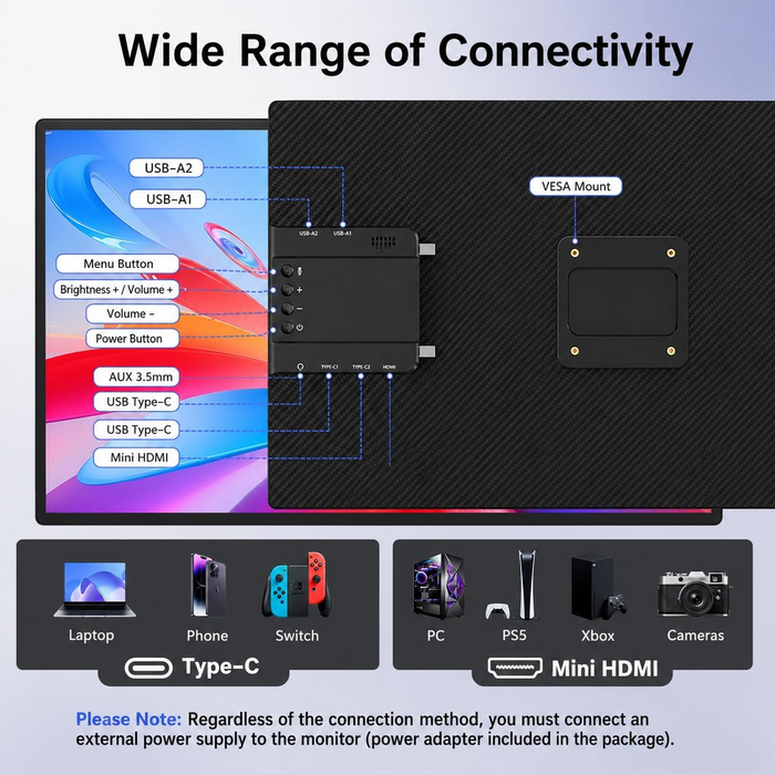 V2COM D1 شاشة محمولة 23.8 بوصة 2.5K QHD IPS بتردد 180Hz  للبيع في مصر من خلال Games2Egypt