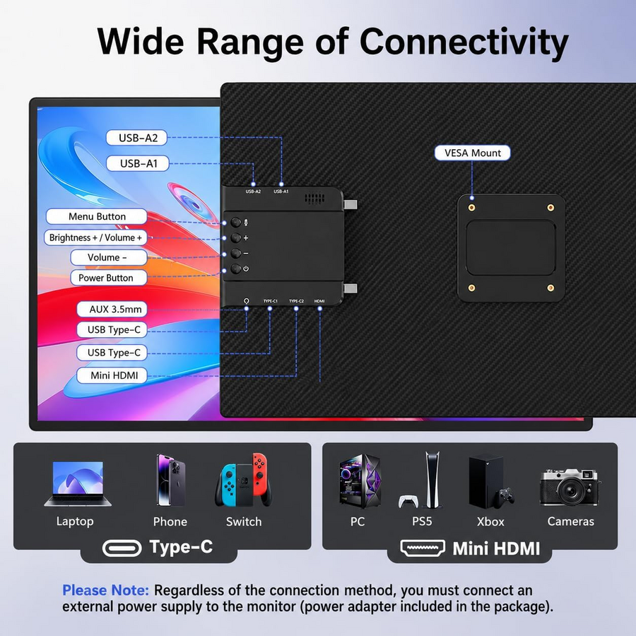 V2COM D1 شاشة محمولة 23.8 بوصة 2.5K QHD IPS بتردد 180Hz – صورة 8