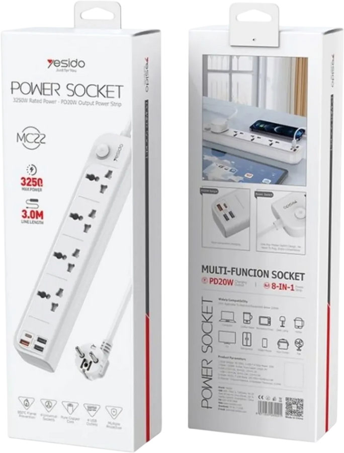 Yesido MC22 High Power Fast Charging Socket 3M - EU Plug - White - Open Sealed – image 3
