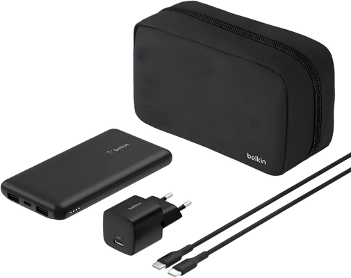 Belkin Travel Power Bundle with 10K Power Bank, 25W USB-C EU Wall Charger & Cable - Black