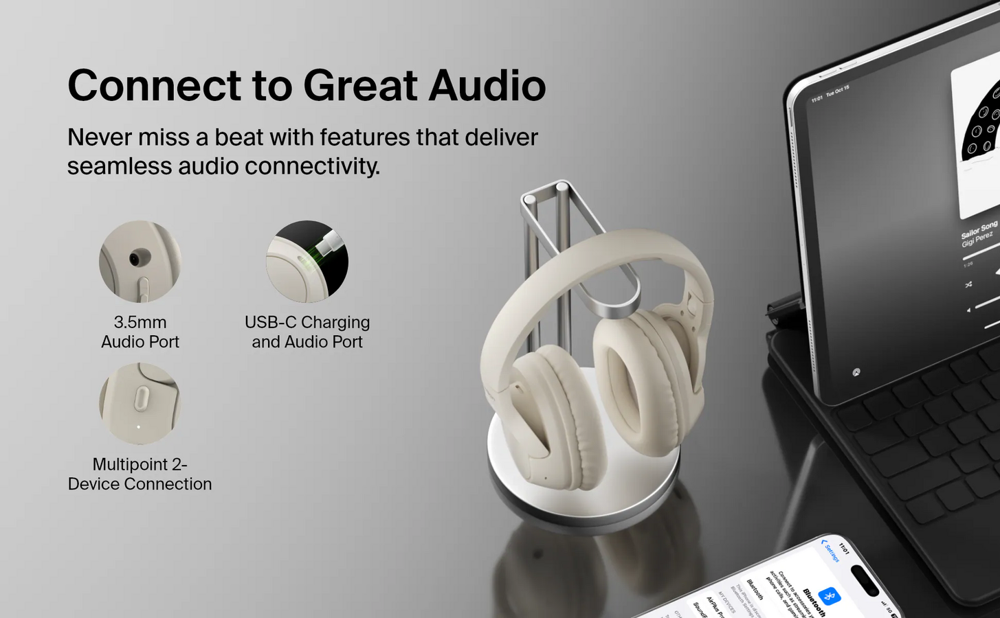 Belkin SoundForm Surround Wireless Over-Ear Headphones - Sand – image 6
