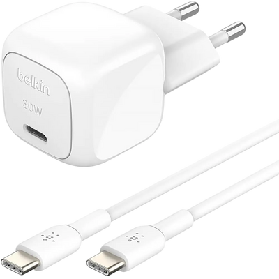 Belkin BoostCharge 30W USB-C PD Fast Charger with USB-C Cable - White