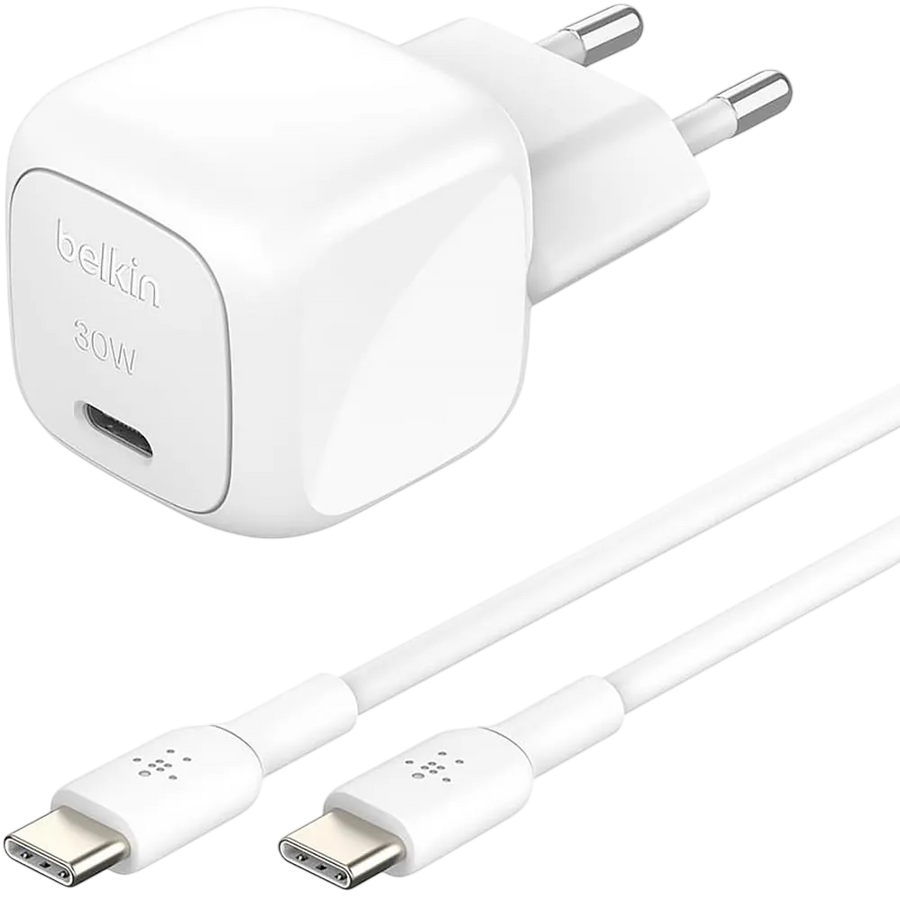 Belkin BoostCharge 30W USB-C PD Fast Charger with USB-C Cable - White