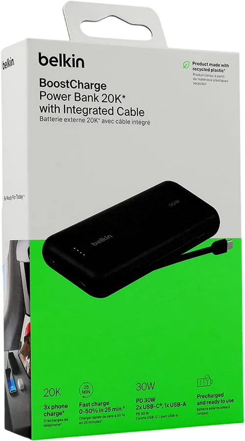 بلكين بوست تشارج باور بانك PD بسعة 20000mAh مع كابل USB-C مدمج - أسود – صورة 7