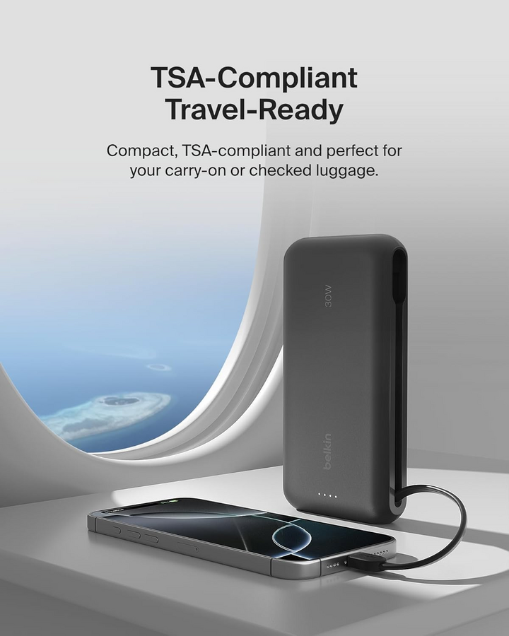 بلكين بوست تشارج باور بانك PD بسعة 20000mAh مع كابل USB-C مدمج - أسود – صورة 9