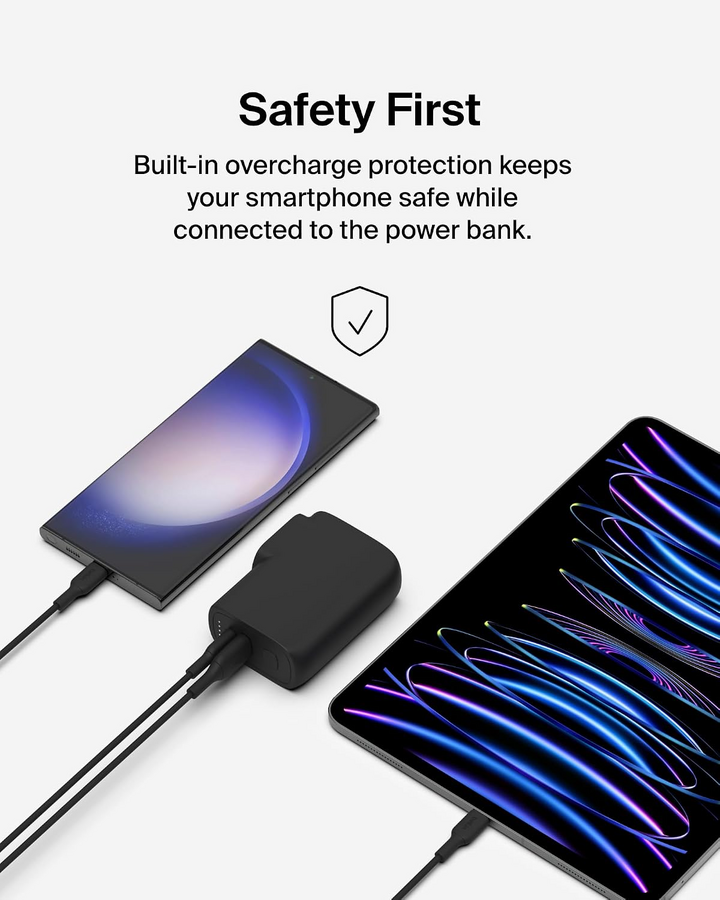 بلكين بوست تشارج شاحن هجين 25W وباور بانك 5000mAh مع طقم محولات سفر - أسود – صورة 9