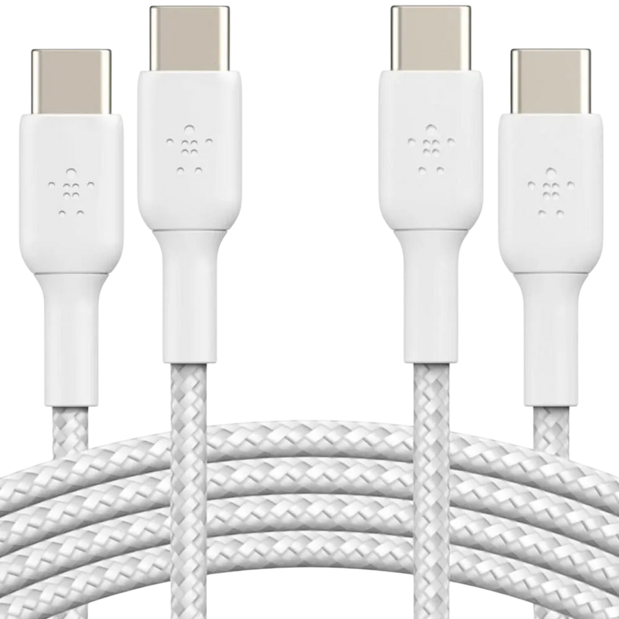 بلكين بوست تشارج كابل USB-C إلى USB-C مضفر بقوة 60W وطول 1 متر - عبوة 2 قطعة - أبيض