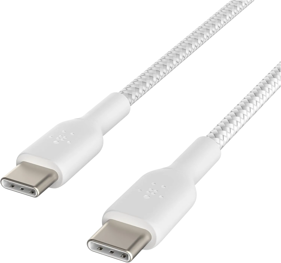 بلكين بوست تشارج كابل USB-C إلى USB-C مضفر بقوة 60W وطول 1 متر - عبوة 2 قطعة - أبيض – صورة 2