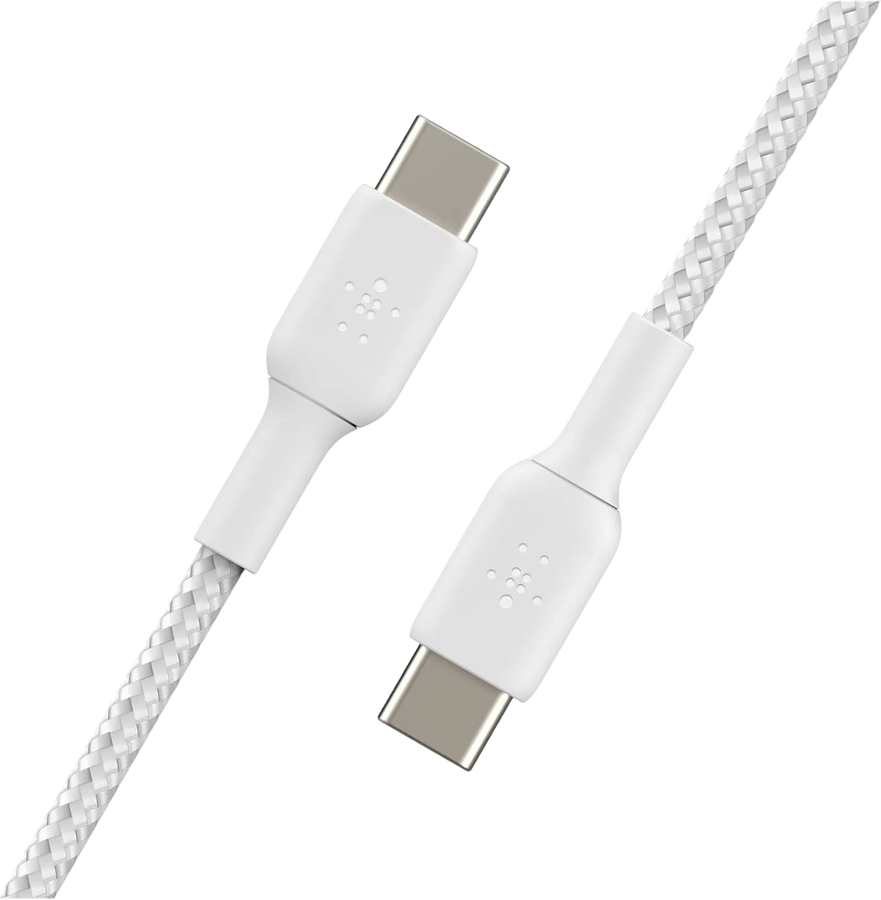 بلكين بوست تشارج كابل USB-C إلى USB-C مضفر بقوة 60W وطول 1 متر - عبوة 2 قطعة - أبيض – صورة 3