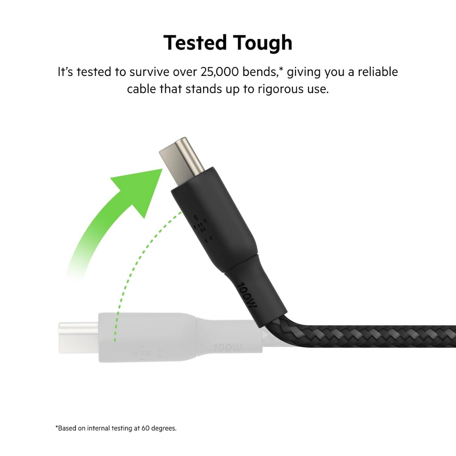 بلكين بوست تشارج كابل USB-C إلى USB-C مضفر بقوة 100W وطول 2 متر – صورة 5